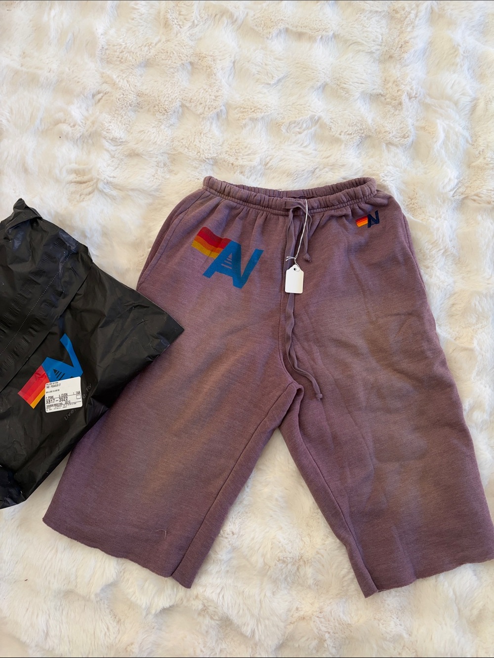 Aviator Nation Purple Athletic Shorts with Rainbow Logo